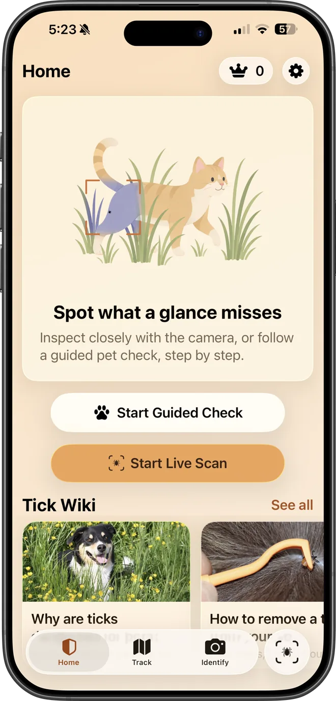 The TickSentry home screen on an iPhone.